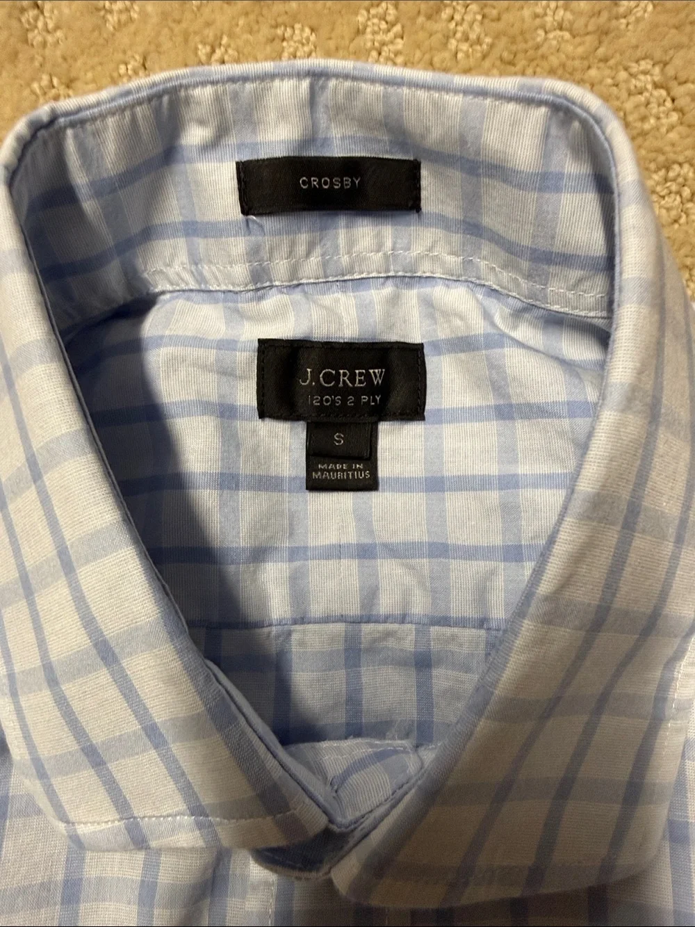 J. Crew Men’s Light Blue and White Windowpane Dress Shirt